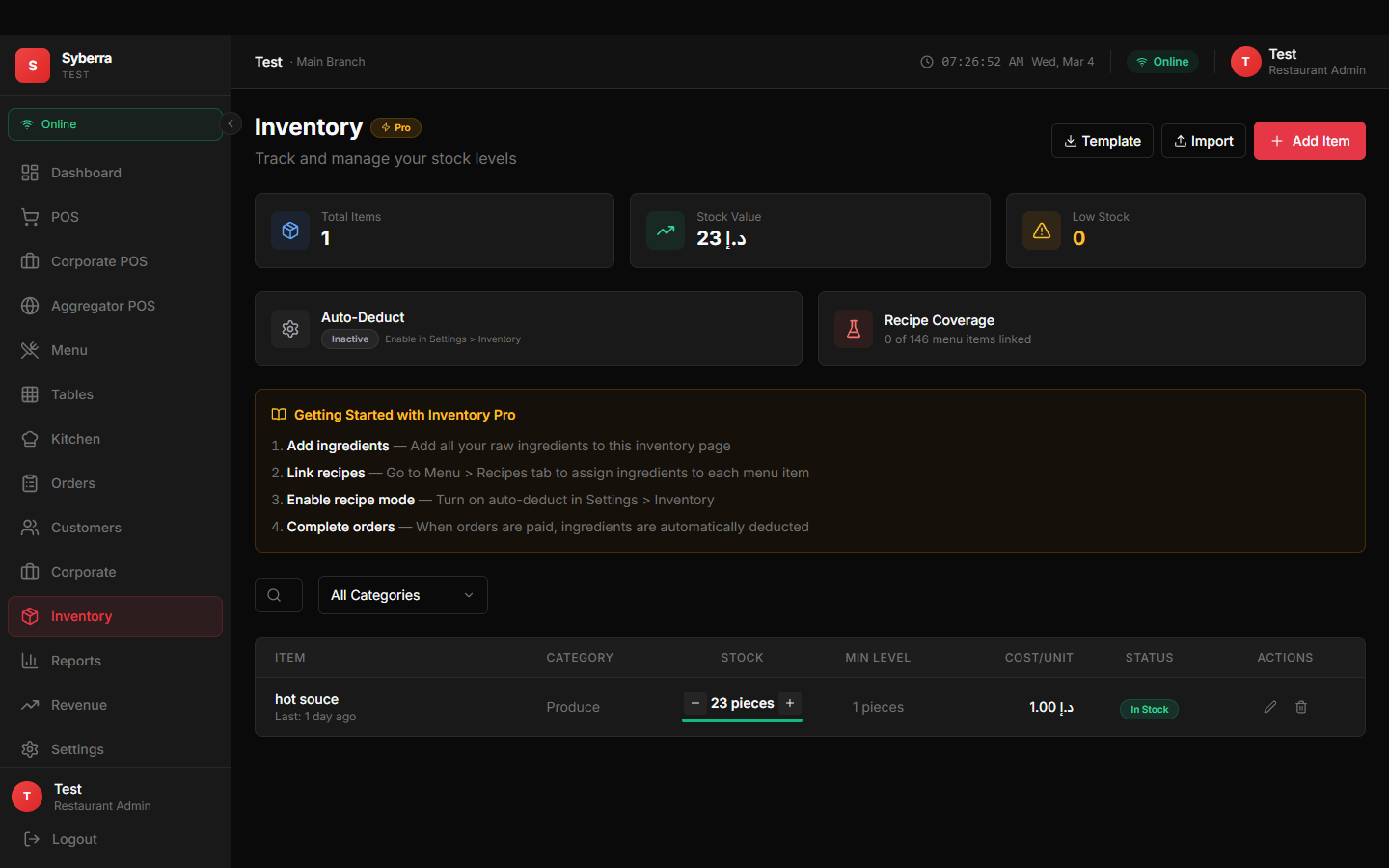 Syberra POS Inventory Tracking