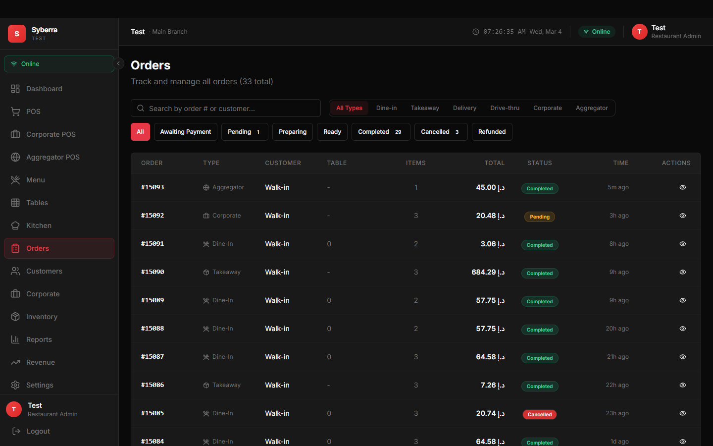 Syberra POS Order Management